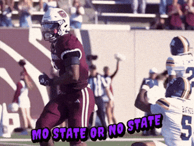 A Football Player Is Running On The Field With The Words Mo State Or No State GIF