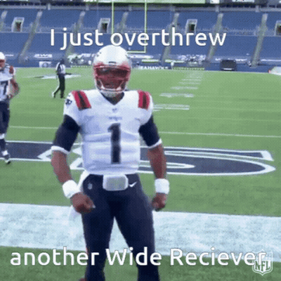 A Football Player Is Standing On A Field With The Caption I Just Overthrew Another Wide Reciever . GIF