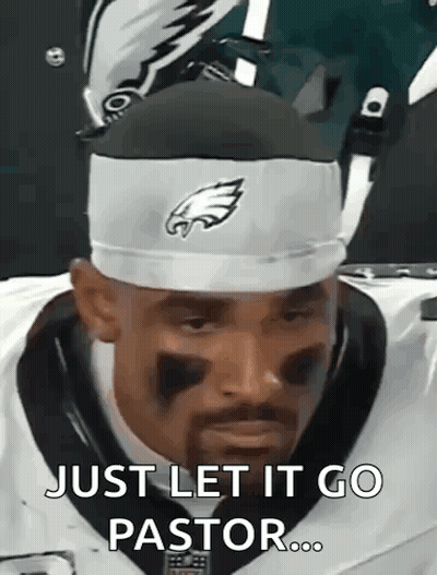 A Football Player Is Wearing A Headband With An Eagle On It And Says `` Just Let It Go Pastor . '' GIF