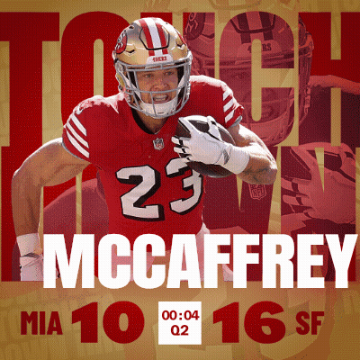 A Football Player Named Mccaffrey Is Running With A Ball GIF