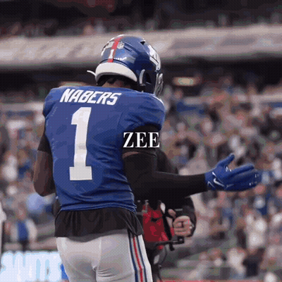 A Football Player Named Nabers Wears A Blue Jersey With The Number 1 On It GIF