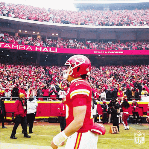 A Football Player Stands On The Field In Front Of A Tampa Hali Sign GIF