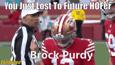 A Football Player Talking To A Referee With The Caption " You Just Lost To Future Hofer " GIF