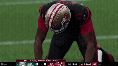 A Football Player Wearing A 49Ers Helmet Stands On A Field GIF