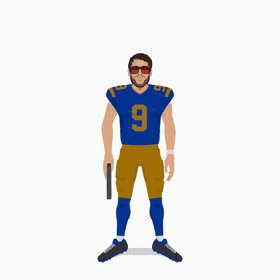 A Football Player Wearing A Blue Jersey With The Number 9 On It GIF