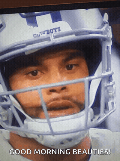A Football Player Wearing A Cowboys Helmet Says " Good Morning Beauties " GIF