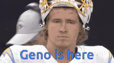 A Football Player Wearing A Helmet With Geno Is Here Written On It GIF