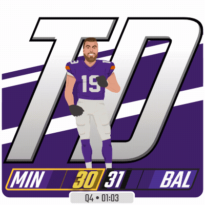 A Football Player Wearing A Purple Jersey With The Number 19 On It GIF
