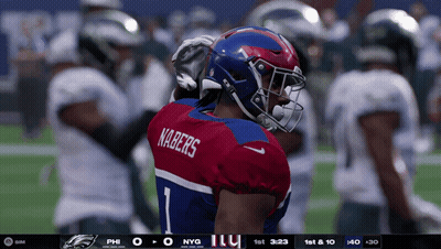 A Football Player Wearing A Red White And Blue Jersey With The Name Kabers On The Back GIF