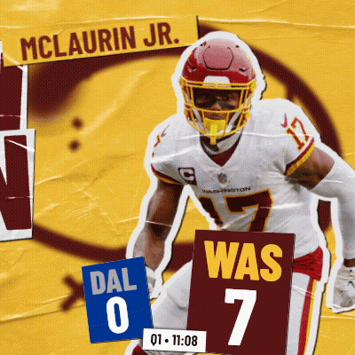 A Football Player With The Name Mclaurin Jr. On The Top Of His Head GIF