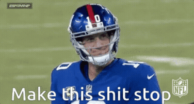A Football Player With The Number 10 On His Helmet Says " Make This Shit Stop " GIF
