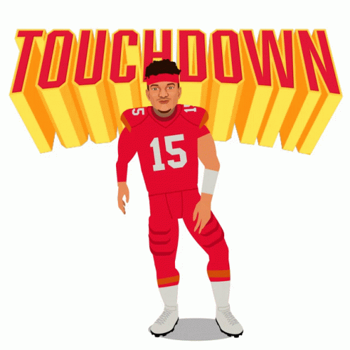 A Football Player With The Number 15 On His Jersey Stands In Front Of The Word Touchdown GIF