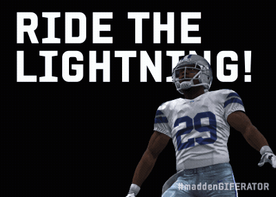 A Football Player With The Number 29 On His Jersey Is Jumping In The Air GIF