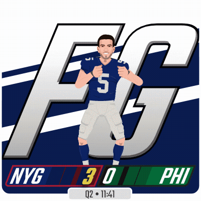 A Football Player With The Number 5 On His Jersey Stands In Front Of A Large Nyg Logo GIF