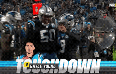 A Football Player With The Number 50 On His Jersey Is Celebrating A Touchdown . GIF