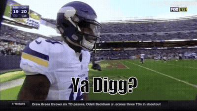 A Football Player With The Word Ya Digg On His Shirt GIF