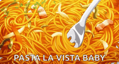 A Fork Is Sticking Out Of A Pile Of Spaghetti . GIF