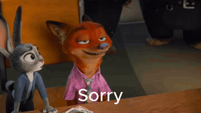 A Fox And A Rabbit Are Sitting At A Table With The Word Sorry On The Table GIF