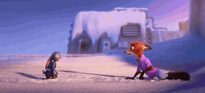 A Fox And A Rabbit Are Standing In The Snow GIF