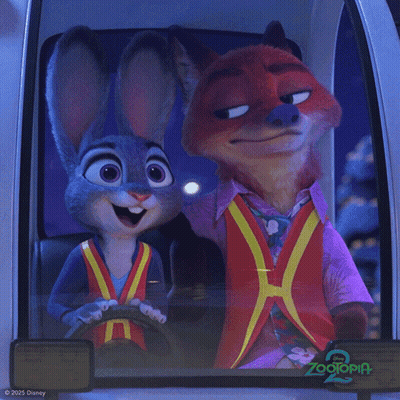A Fox And A Rabbit In A Car With Zootopia 2 Written On The Side GIF