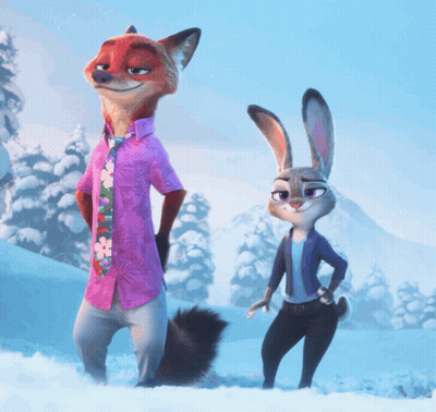 A Fox And A Rabbit Standing In The Snow GIF