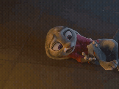 A Fox And A Rabbit Standing Next To Each Other In A Dark Room GIF