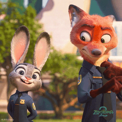 A Fox And A Rabbit Standing Next To Each Other With Zootopia 2 Written On The Bottom GIF