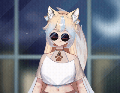 A Fox Girl Wearing Sunglasses And A White Shirt GIF