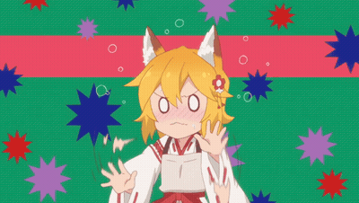 A Fox Girl With Yellow Hair And A Flower In Her Hair Is Surrounded By Colorful Stars GIF