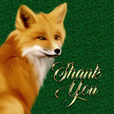 A Fox Is On A Green Background With The Words Thank You GIF