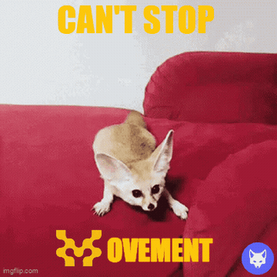 A Fox Laying On A Red Couch With The Words " Can 'T Stop Ovement " On The Bottom GIF