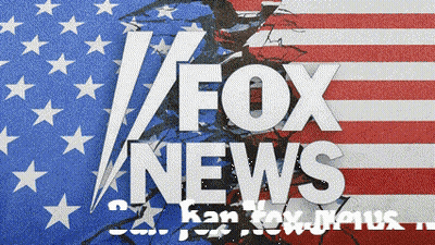 A Fox News Logo With A Broken American Flag Behind It GIF