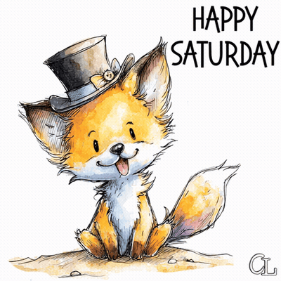 A Fox Wearing A Top Hat With The Words Happy Saturday Written Below It GIF
