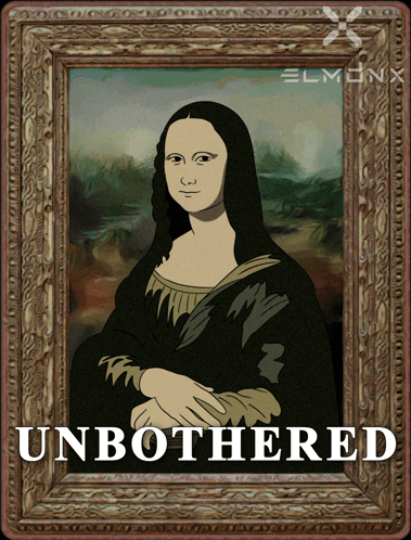 A Framed Painting Of A Woman With The Word Unbothered Below It GIF