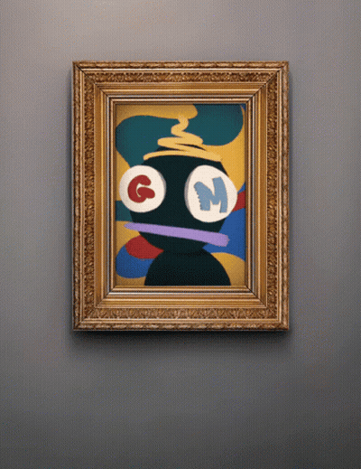 A Framed Painting With A G And M On The Eyes GIF