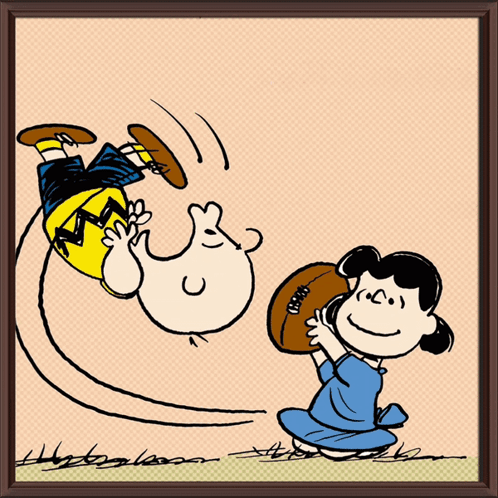 A Framed Picture Of Charlie Brown And Lucy Brown With The Words Goodnight Football Peepz Above Them GIF