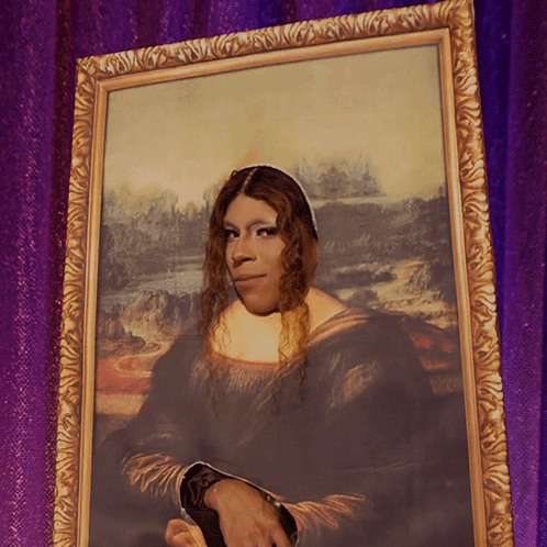 A Framed Portrait Of A Woman With Long Hair GIF