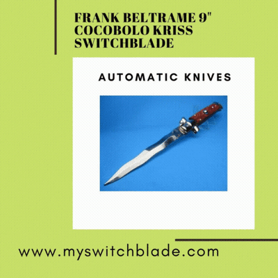 A Frank Beltrame 9 Cocobolo Kriss Switchblade Automatic Knives GIF