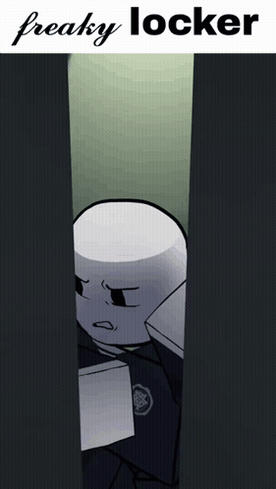 A Freaky Locker Advertisement With A Cartoon Character GIF
