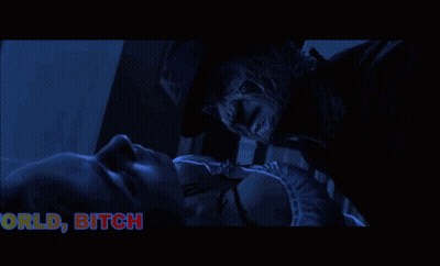 A Freddy Krueger Kissing A Woman With The Words Welcome To My World Bitch Below Him GIF