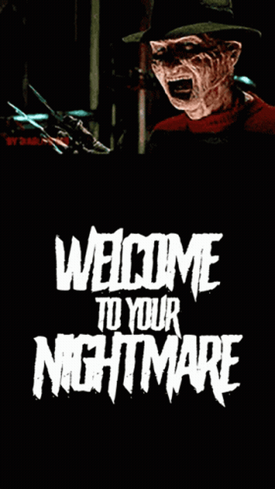 A Freddy Krueger Poster With The Words Welcome To Your Nightmare GIF