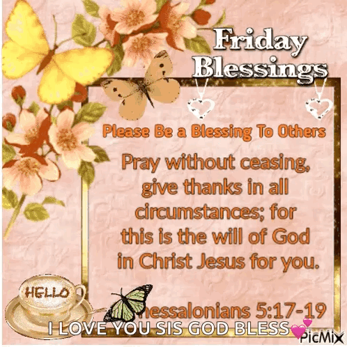 A Friday Blessings Card With Flowers And Butterflies On It GIF