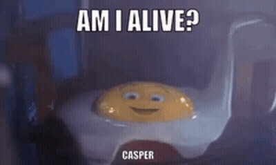 A Fried Egg With A Face On It And The Words `` Am I Alive '' . GIF