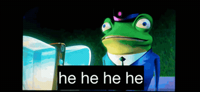 A Frog In A Suit And Tie With The Words He He He He Below Him GIF