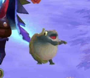 A Frog Is Dancing In A Video Game With A Dragon In The Background GIF
