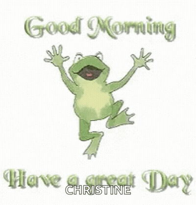 A Frog Is Jumping In The Air With The Words `` Good Morning Have A Great Day '' Written Below It . GIF