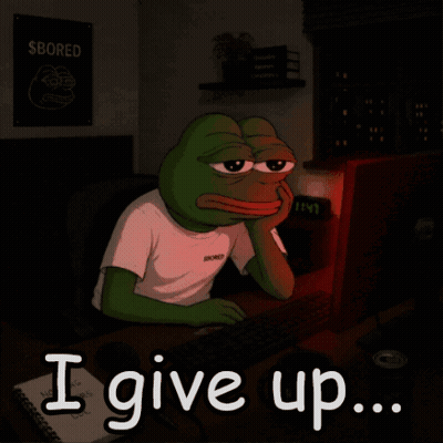 A Frog Is Sitting At A Desk With The Words " I Give Up " Below Him GIF