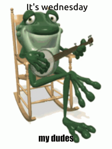 A Frog Is Sitting In A Rocking Chair Playing A Banjo And The Words It 'S Wednesday My Dudes GIF