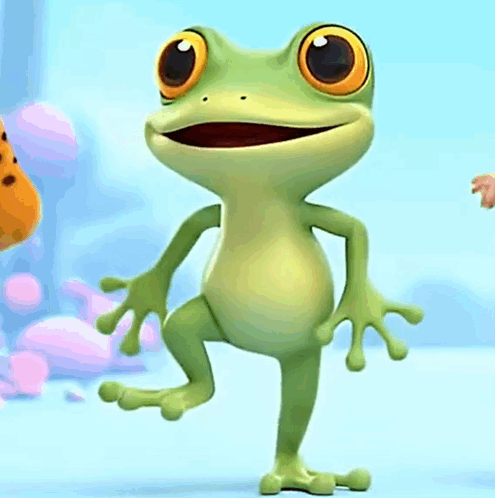 A Frog Is Standing On One Leg And Smiling GIF