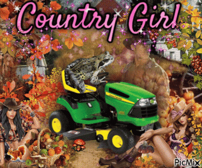 A Frog Sits On A John Deere Lawn Mower Surrounded By Women GIF
